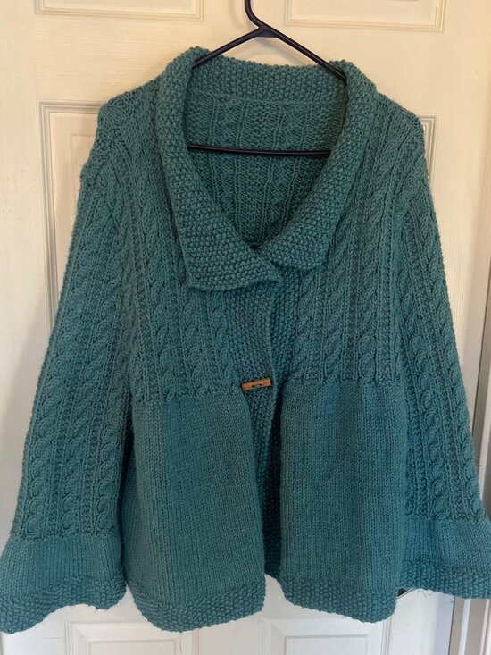 Sweaters - Handmade Blue Cable Knit Bell Sleeve Cardigan Sweater Size Medium